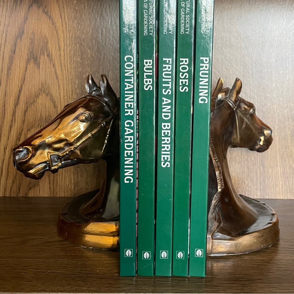 Copper horse head book ends